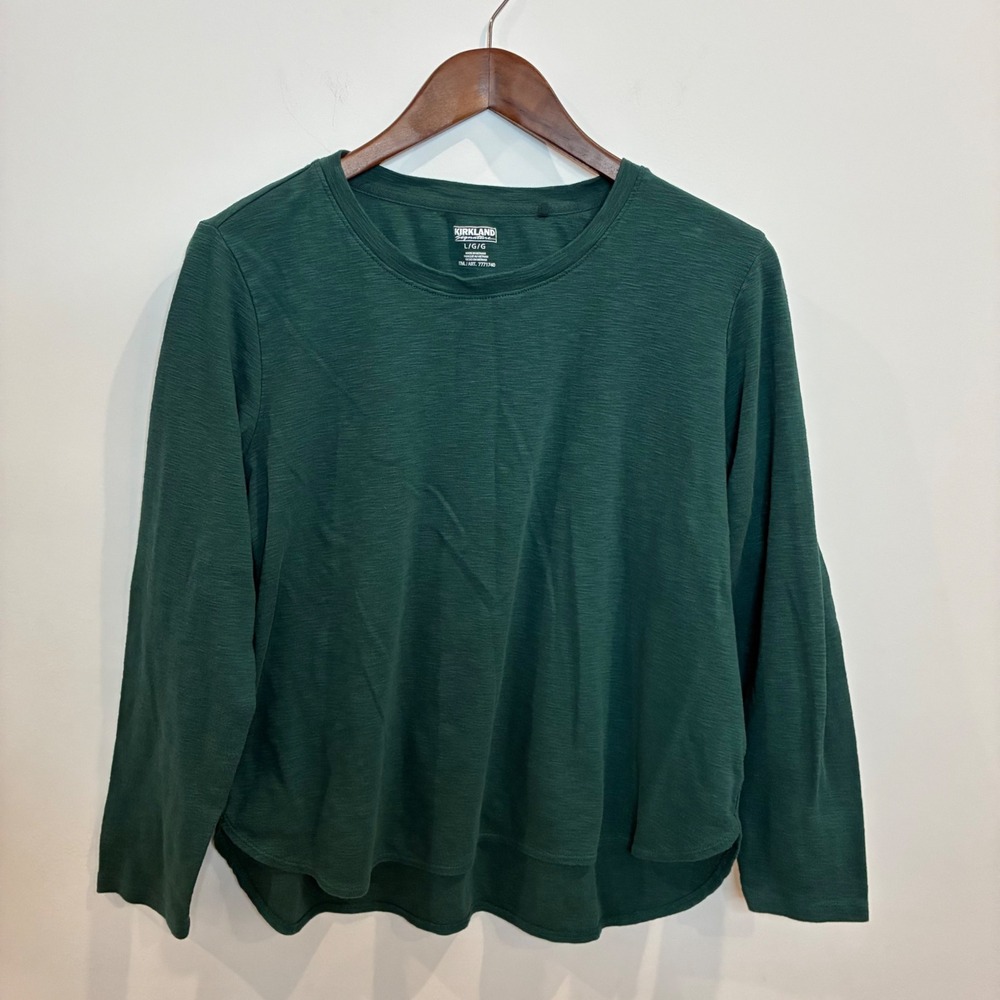 Kirkland Signature Womens Green Cotton Slub Long Sleeve Tee Shirt L 7771740 140